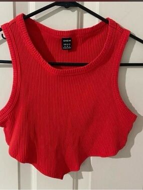 SHEIN Bright Red Ribbed Cropped Tank